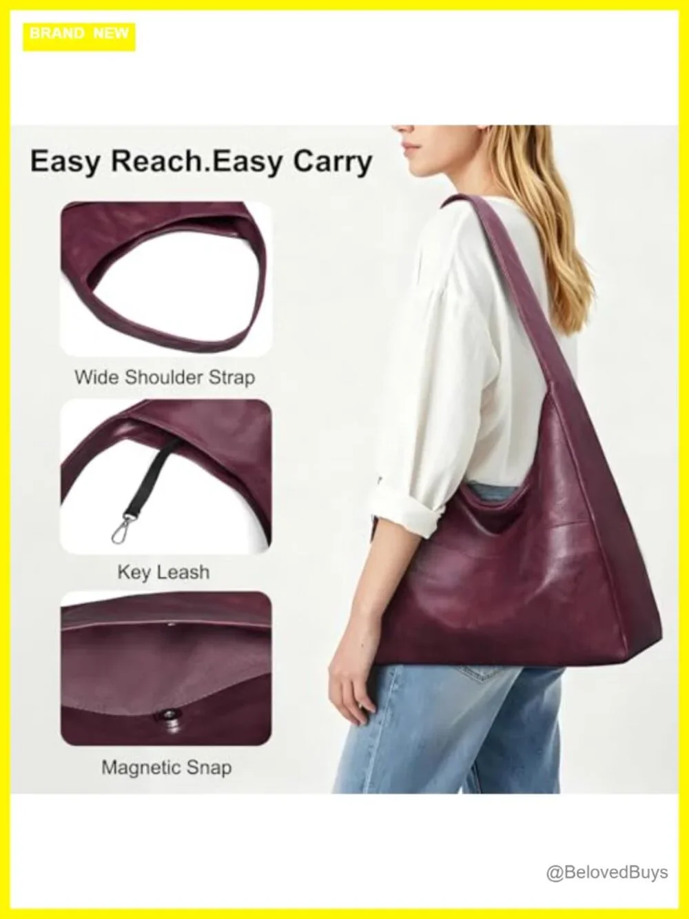 Slouchy Hobo Bag Vegan Leather Shoulder Tote Handbag